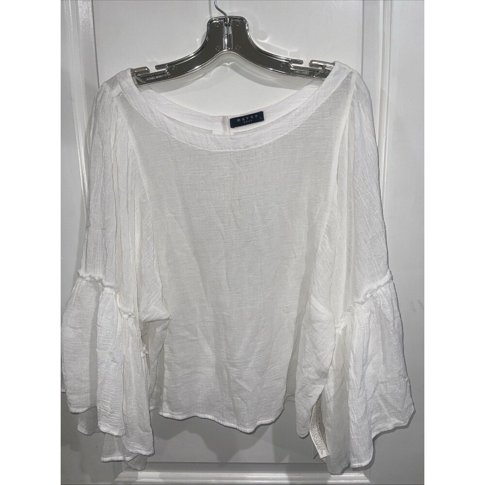 NWT Maven West Ruffle Frayed Top Women Fits XS-Large White